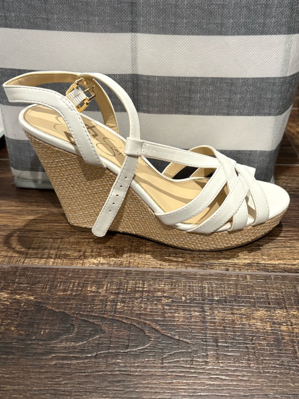 Jessica Simpson White Woven Espadrille Wedge Sandals